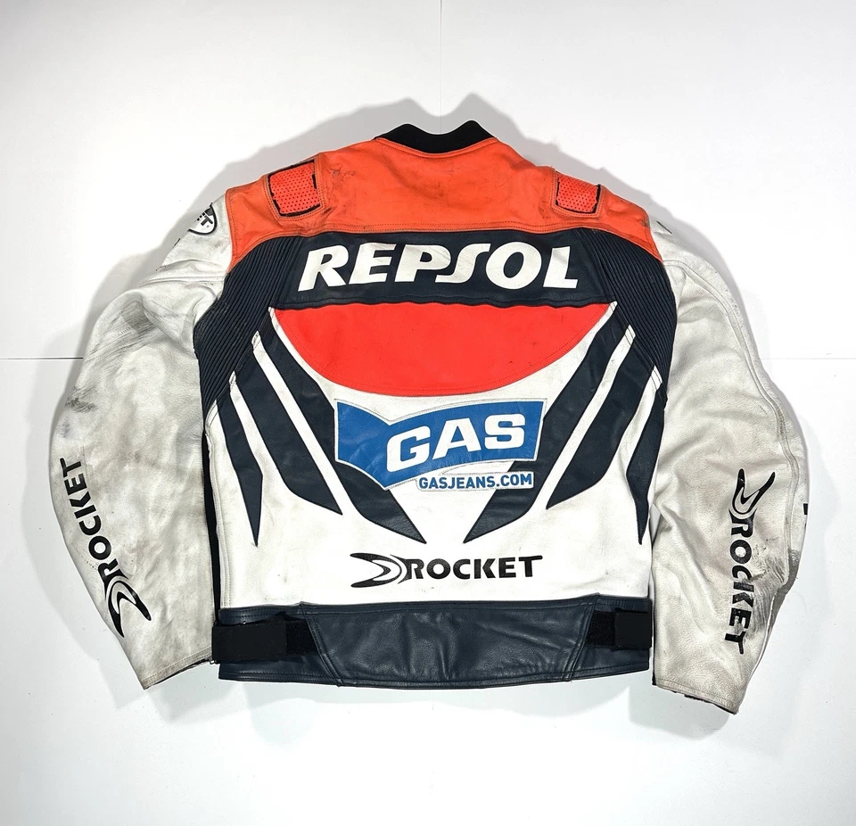De Colección Repsol Honda Gas Jeans Joe Rocket Cuero Moto Chaqueta Talla 46 Envejecida Foto 2 de 4