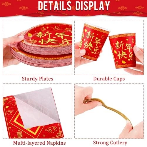  Juego de vajilla de fiesta de Año Nuevo Chino 168 piezas Feliz Festival de Primavera de Caballo 2026 Foto 4 de 4