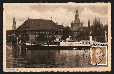Postcard Constance, steamer city of Constance, port, department store, Münster and Zeppelin memorial 