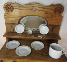 True Antique Toy Enamel Granite Ware Childs Doll Size Kitchen Dishes 7 pc White