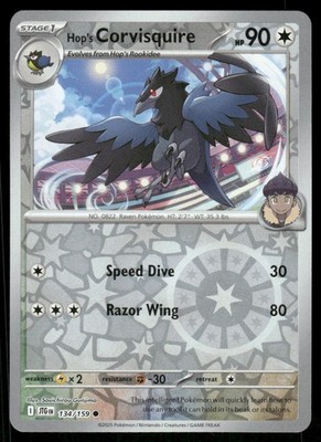Hop's Corvisquire 134/159 Common Journey Together Pokemon Reverse Holo Near Mint