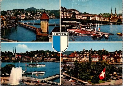 Luzern Switzerland City Waterfront Views Chrome Continental Postcard B890