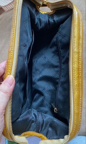 Longchamp Gold Leather Handbag Tote Bag 30x25x12 cm Shoulder Authentic - Picture 4 of 7