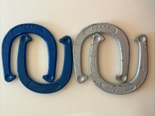 Vtg Set Royal Pitching Horseshoe Forged Steel St Pierre Worcester MA Blue Silver