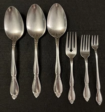 6 Mixed Lot Of Oneida Community CHATELAINE Flatware Serving Spoons, Forks