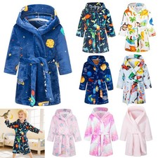 Baby Toddler Kids Flannel Fleece Dressing Gown Boys Girls Cartoon Bathrobe Robe