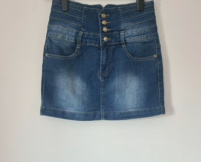Ladies Womens Gemello Blue Denim High Waist Mini Skirt Size EU 29 UK 10 Stretchy