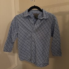 Kenneth Cole New York Boy's Button-Down Dress Shirt Sz 8 Blue Plaid Youth shirt