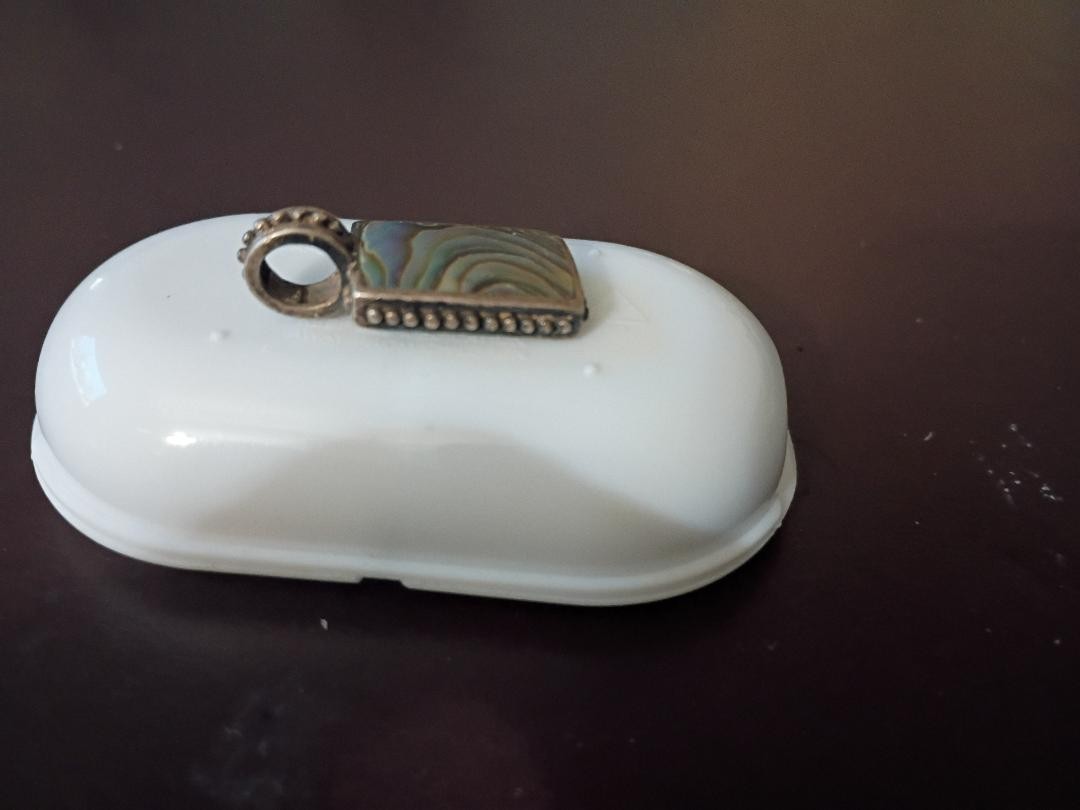 SS 925 Rectangular Inlaid Abalone Shell Pendant w… - image 5