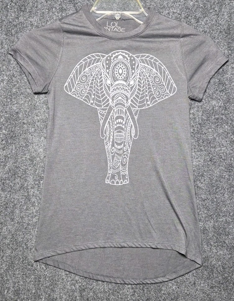 LOL Vintage Womens Shirt Small Gray Short Sleeve White Elephant Graphic Tee