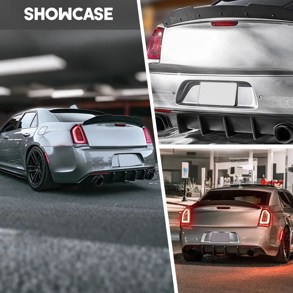 For Chrysler SRT 300 15-23 Rear Bumper Diffuser Valance Shark Fins Matte Black - Image 4 of 4