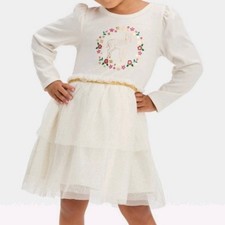 Cat  Jack Girls Dress Size 2T White Gold Deer Floral Holiday Christmas Tulle