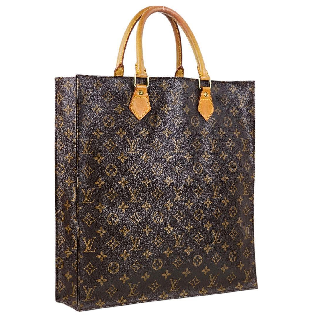 Louis Vuitton Monogram Canvas Unisex Tote Bag with Brown Leather Trim Authentic