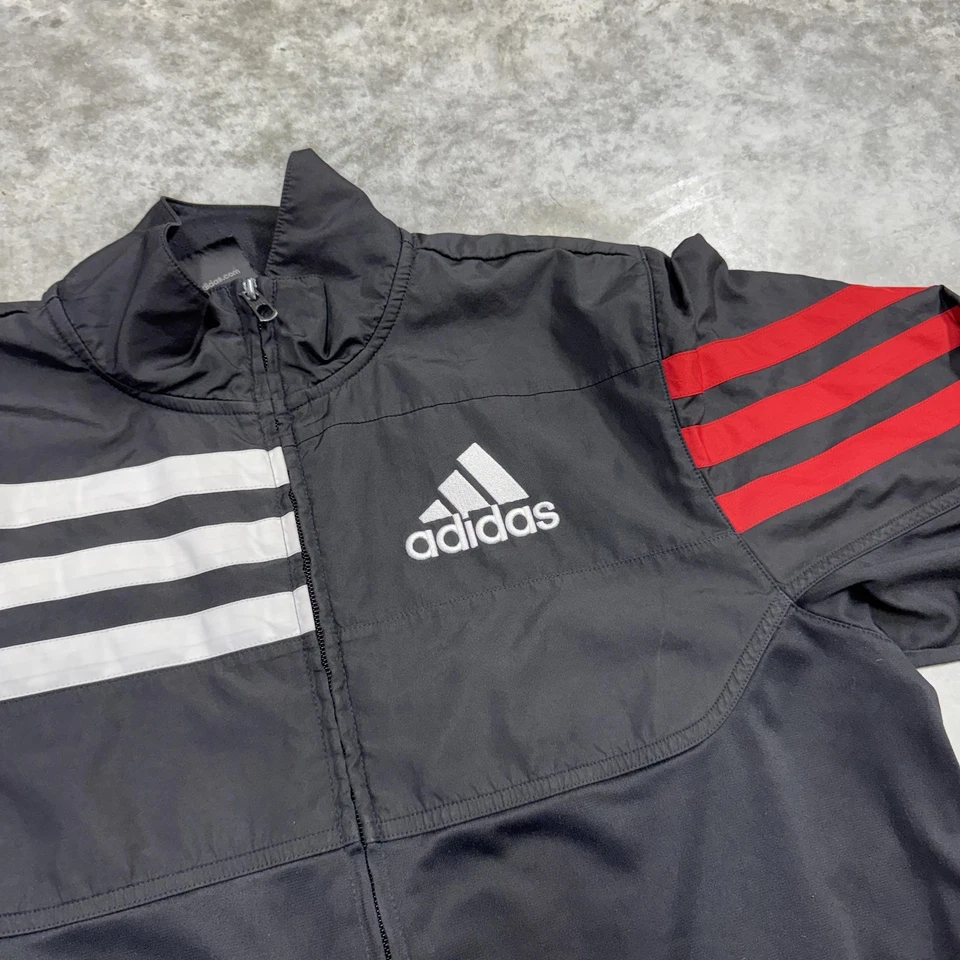 Chaqueta Adidas Para Hombre Mediana Negra Roja Blanca Climalite Track 3 Rayas Cremallera Completa Foto 2 de 4