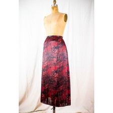 Vintage 90s Grunge Satin Floral Paisley Maxi Skirt, Black Red Gothic Witchy, XL
