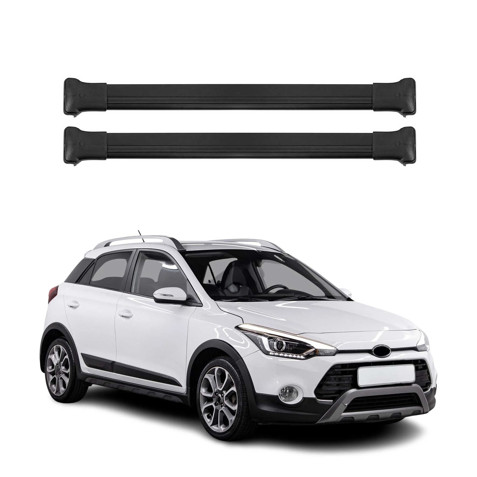 Barres de toit alu noir pour Hyundai i20 Active, l'allié de vos vacances