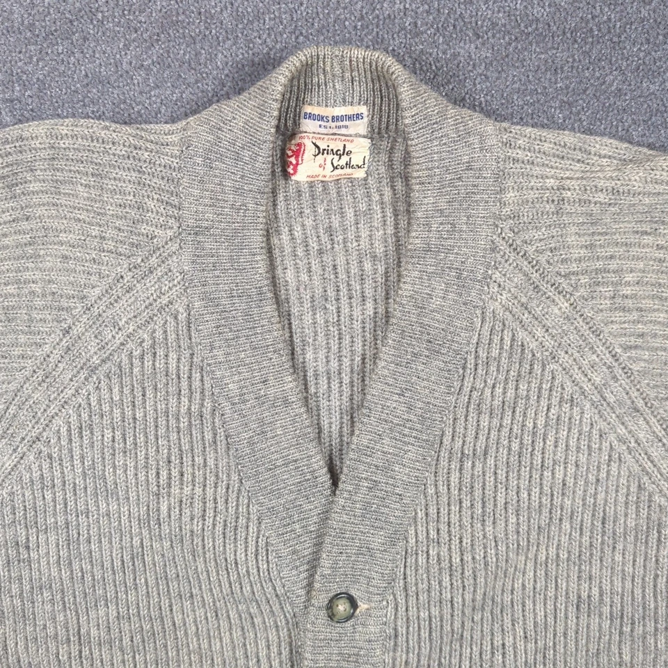 VTG 50s Pringle Brooks Brothers Cardigan Sz 38 Gray Shetland Wool Rare Scotland - Image 4 of 4
