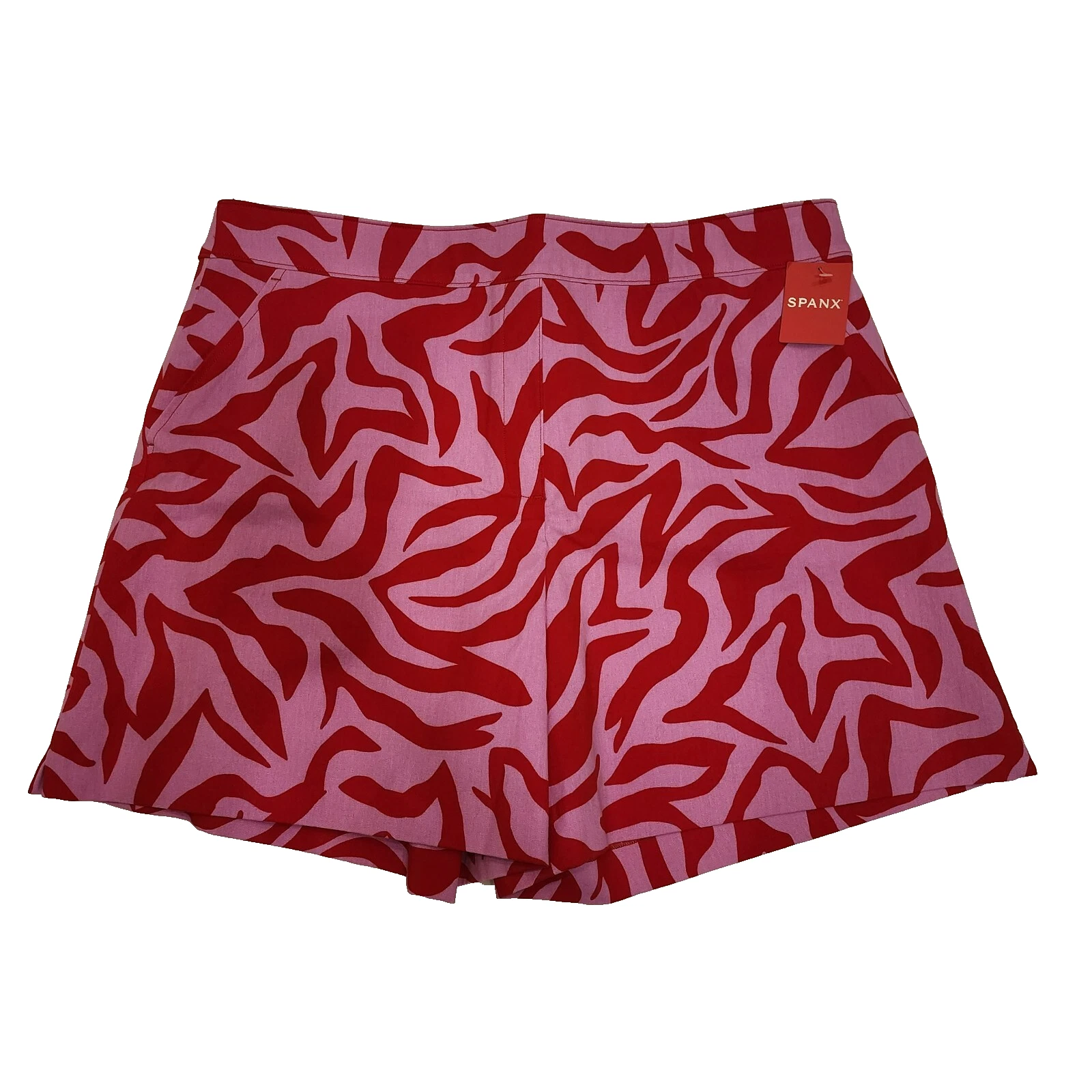 Spanx Pull On Stretch Shorts XL Pink Red Leopard Vaca Beach Party Color Pop NWT
