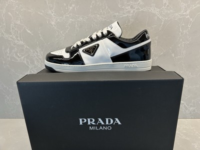 NEW - Prada Downtown Leather Black White Patent Men s Sneaker Shoes $1100 Size 9