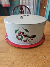 Sears Vintage Maid of Honor Cake Carrier 1950s Midcentury Robin/Cherries Design 