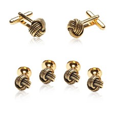 Cuff-Daddy Classic Woven Gold-Tone Knot Cufflinks and Stud Set with Presentat...