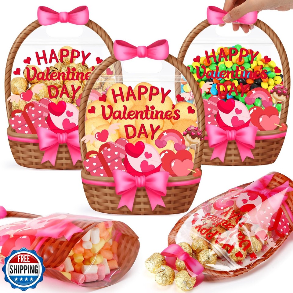 Fuutreo 25 Pcs Valentine's Day Gift Bags Heart Basket Treat Bags with ...