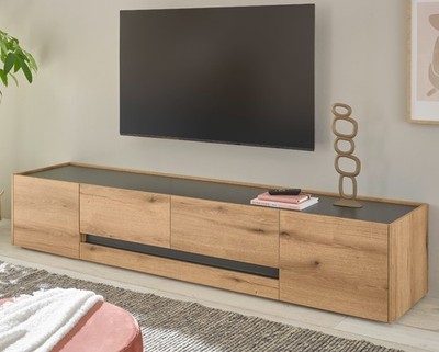 TV Lowboard Flat-TV Unterschrank Eiche Grau XXL-Board 220 cm mit Stauraum Center