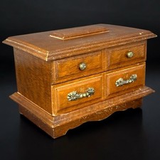 Boîte à bijoux vintage bois tissu jaune tiroir meuble rangement précieux ancien