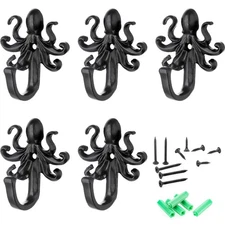 5 Pack Coat Hooks Wall Hooks, Octopus Decorative Wall Mounted Hooks Rustic Metal
