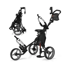 Goplus 3 Wheel Golf Push Cart, Lightweight Foldable Caddy Cart w/Adjustable S...