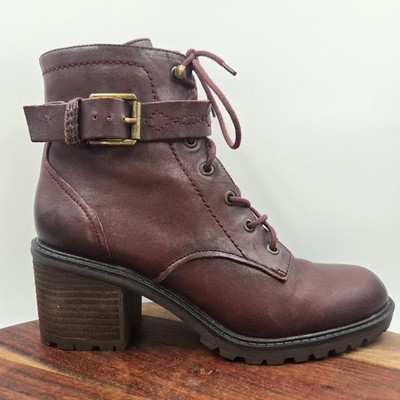 Zodiac Gemma Boots Women's 10M Burgundy Leather Lug Combat Buckle Moto Biker