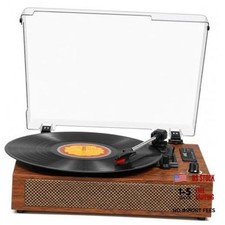 Vinyl Record Player with Built-in Bluetooth, USB Recording, Stereo Brown
