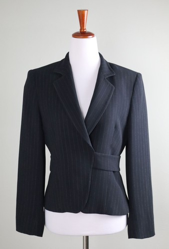 MAX MARA $1475 Italy Pin Striped Structured Tie Wrap Blazer Jacket Top Size US 6