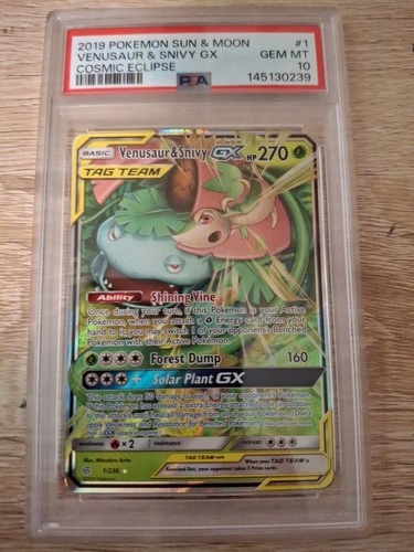 2019 PSA 10 GEM MT - Pokemon 1/236 Venusaur & Snivy GX Tag Team Card