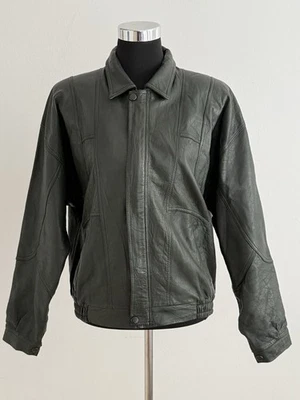 Vintage Lederjacke Damen Dunkelgrau Blouson Bomberjacke Oversize ca. M/L - Bild 1 von 4