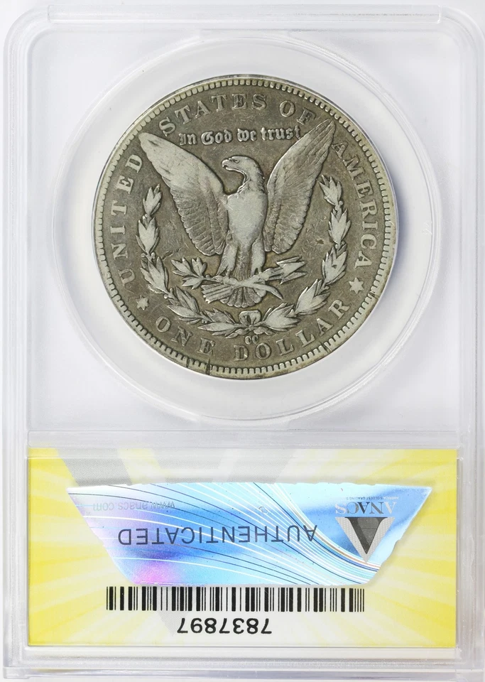 1891-CC Morgan Silver Dollar $1 ANACS F12 Details Rim Cuts - Image 2 of 4