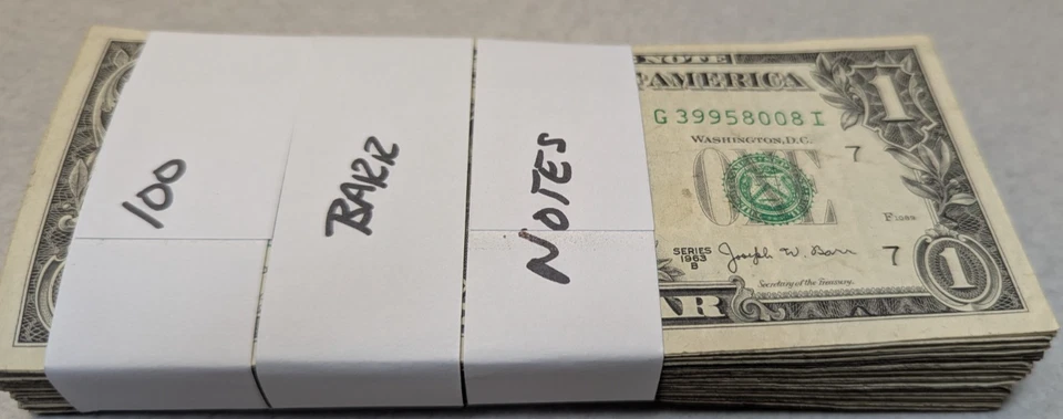 Lot of 100 $1 1963B Joseph W. Barr Notes!!! Free Shipping - Image 2 of 3