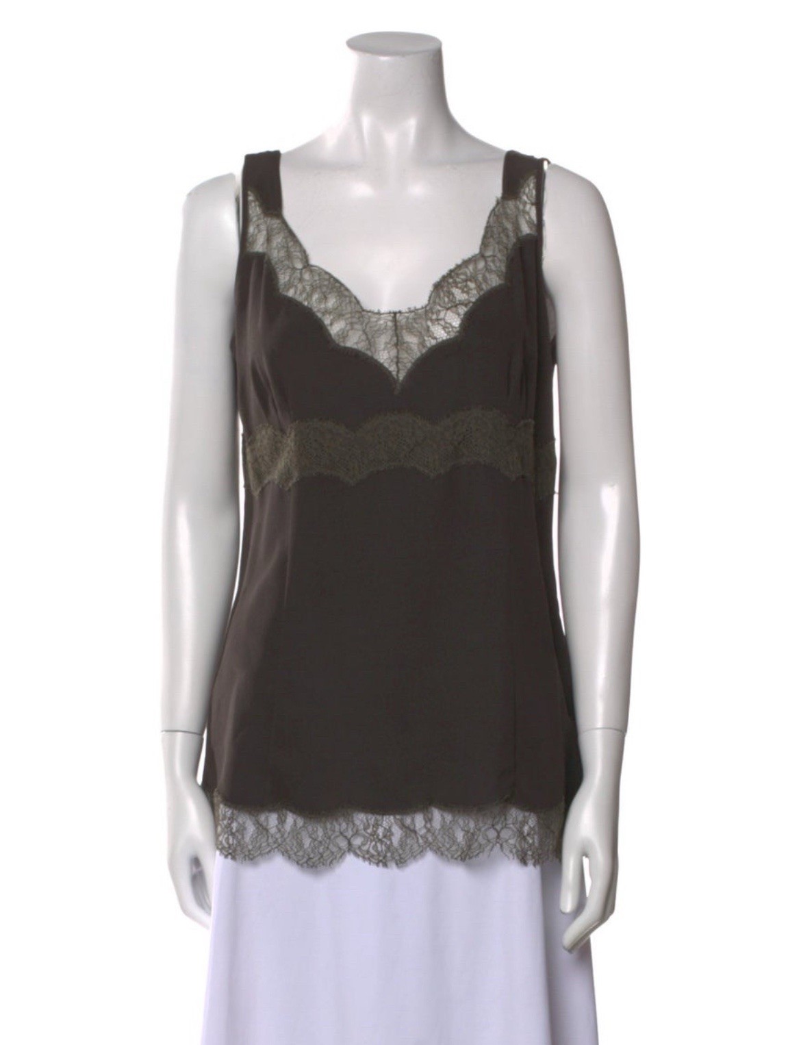 Escada Authentic Solid Green Gray Lace Silk Tank … - image 1