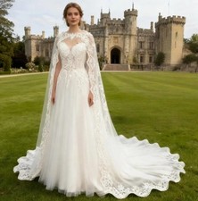 Luxury Strapless Wedding Dresses with Shawl Lace Appliques A-Line Bridal Gowns
