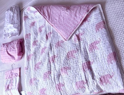 LEVTEX BABY Nursery.  Pink Elephants. 4-piece Crib Set including Diaper Keeper