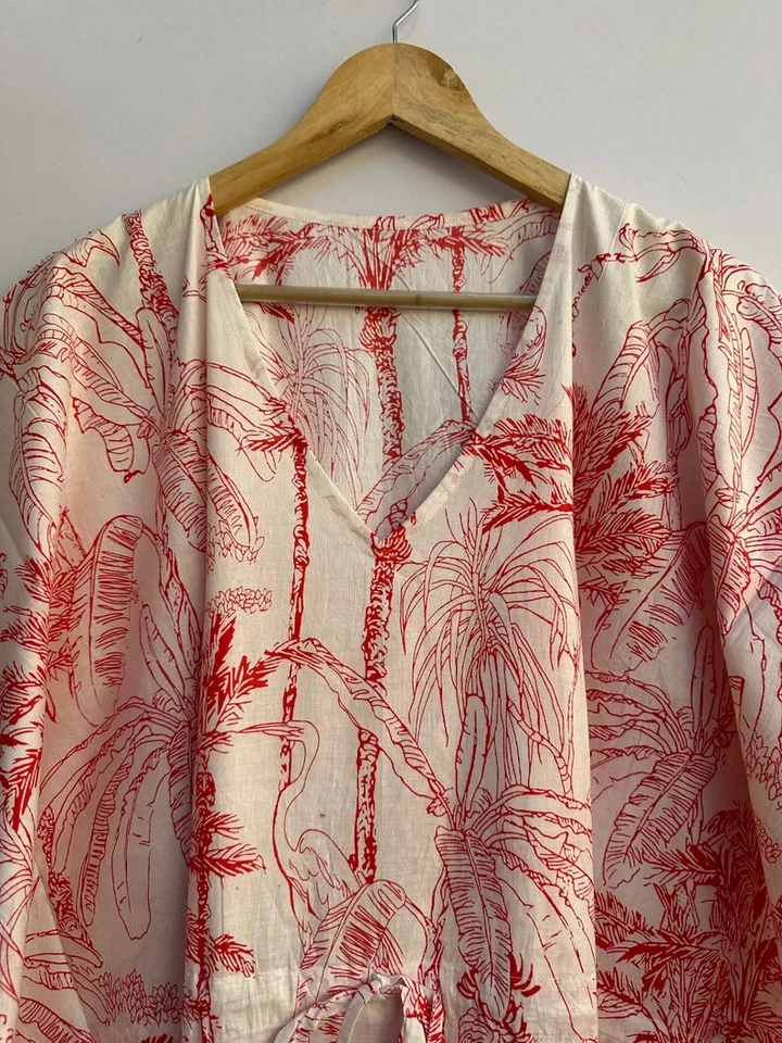 Maxi Vestido Caftán Playa Larga 100% Algodón Indio Vintage Talla Única Caftán Kimono Foto 4 de 4