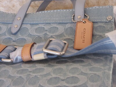 NEW Coach Field Tote 22 DENIM Pale Blue Signature Washed Denim