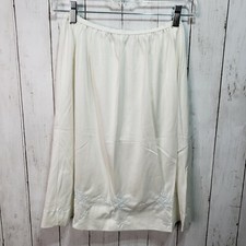 Vintage White Half Slip Blue Embroidered Hem