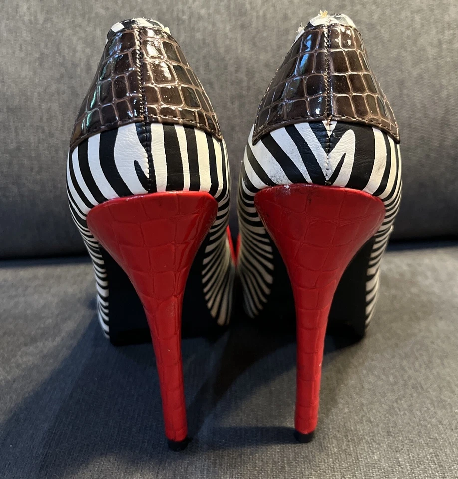 Zapatos de tacón de plataforma QUPID a rayas rojas Stilleto talla 8,5 Foto 3 de 4