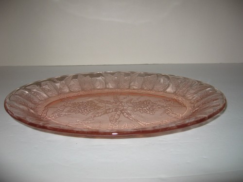 Vintage Jeannette Floral Weihnachtsstern Depression Rosa Glas Oval Servierplatte - Bild 4 von 7