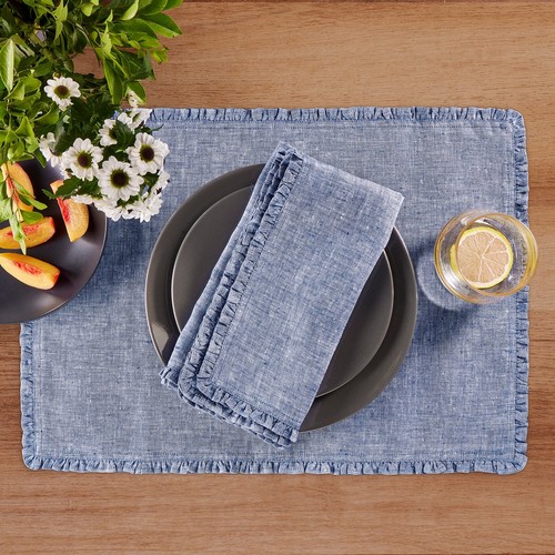 Solino Home 100% Pure Linen Dinner Napkins 20 x 20" Set of 4 - Juliette Ruffle - Picture 24 of 39