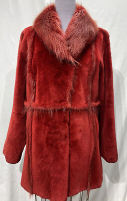 sheared beaver dyed stroller merlot w/ long hair beaver collar (42036)