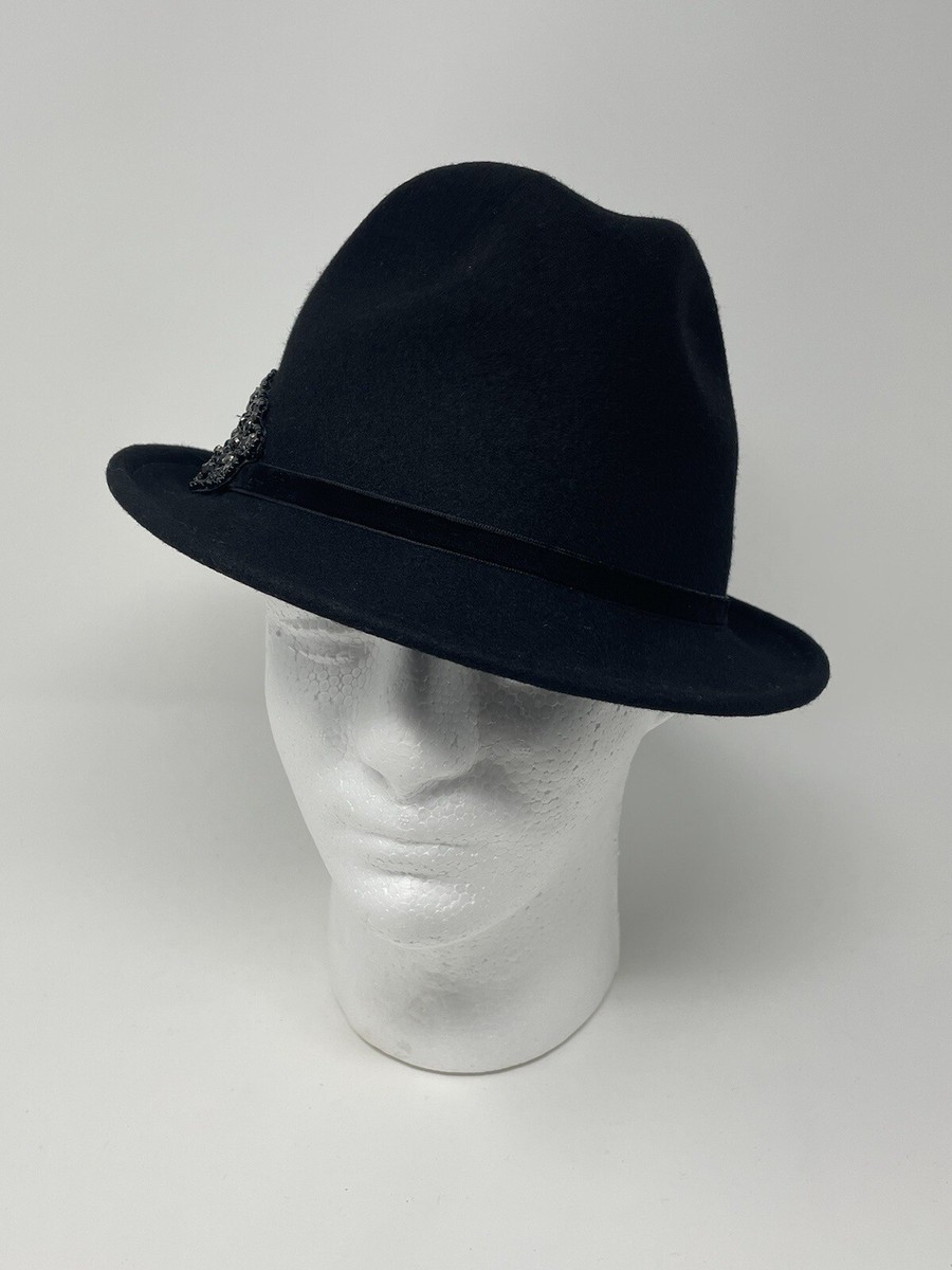 August Black Fedora Hat Company 100% WOOL Hat With Beads 