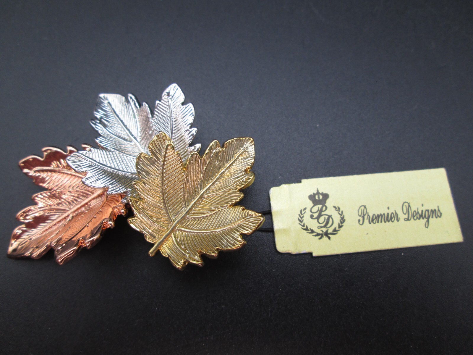 Premier Design Three Tone Textured Leaves Pin Brooch ??? Gem