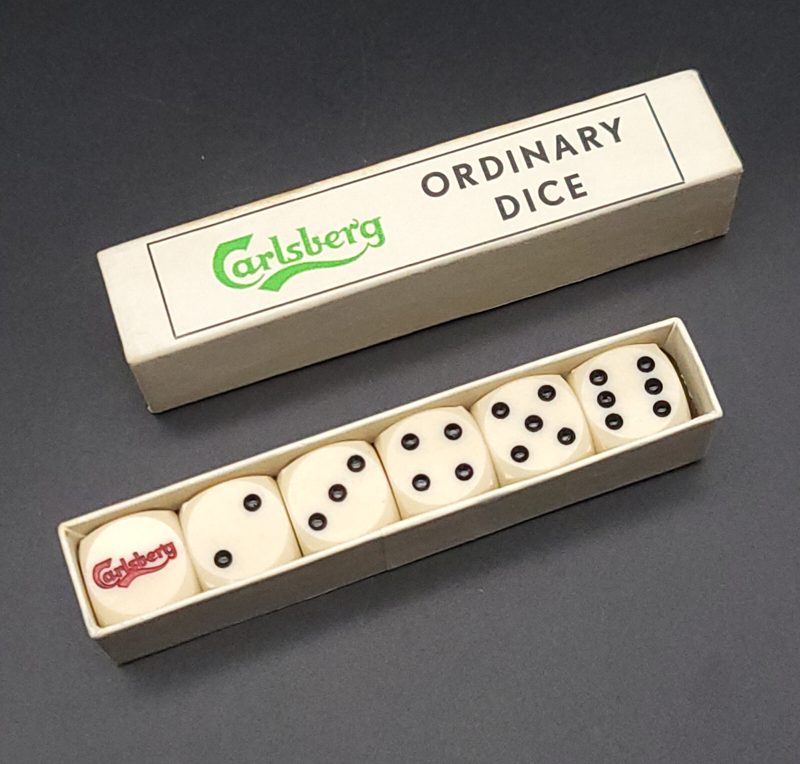 Carlsberg Beer Ordinary Dice Set of 6 - Made in Denmark - Vintage
